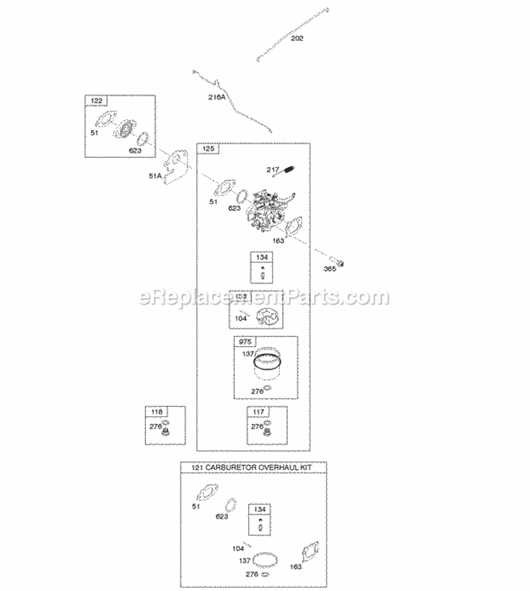 Carburetor Carburetor Overhaul Kit Diagram and Parts List for 112P02-0002-H1  Briggs and Stratton Engine